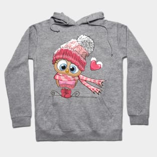 Cute owl in a winter hat and scarf Hoodie